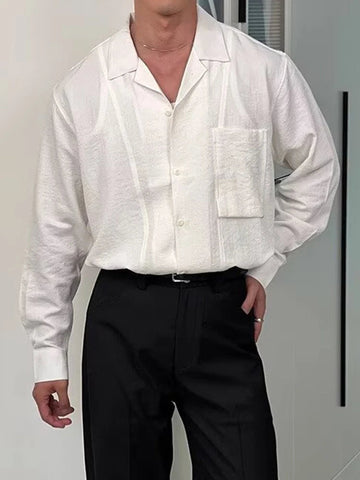 AIDASE  -  Long Sleeve Button-up Pocket Solid Color Shirt For Mens Spring Summer Outdoor Casual Breathable Top Stylish Men Cuba Neck Shirts aidase-shop